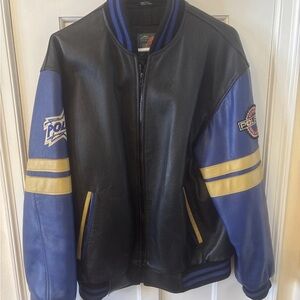 Men’s Polaris Black and Blue vintage genuine Leather snowmobile Jacket M